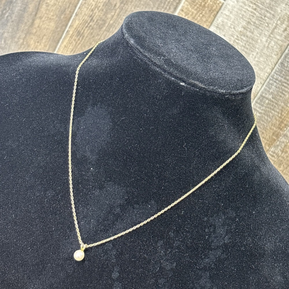 Vintage Fuller Brush Gold Tone Faux Pearl Pendant Necklace Minimalist Jewelry
